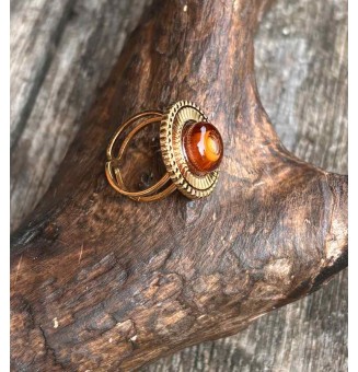 Bague en Verre Filé au Chalumeau "Dégradé Ambré"  - acier INOXYDABLE doré