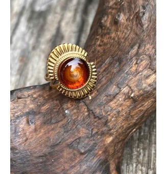 Bague en Verre Filé au Chalumeau "Dégradé Ambré"  - acier INOXYDABLE doré