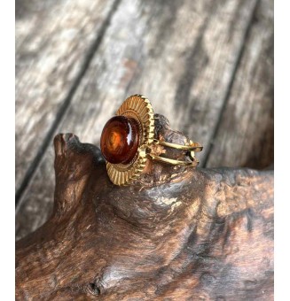 Bague en Verre Filé au Chalumeau "Dégradé Ambré"  - acier INOXYDABLE doré