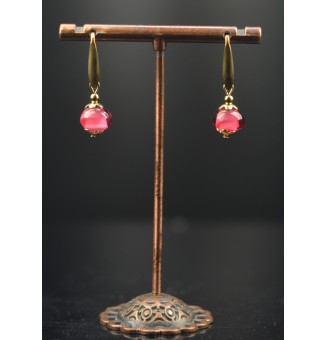 Boucles d’oreilles Fuchsia Éclat – Verre filé & acier doré