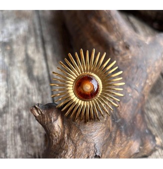 Bague en Verre Filé au Chalumeau "Dégradé Ambré"  - acier INOXYDABLE doré