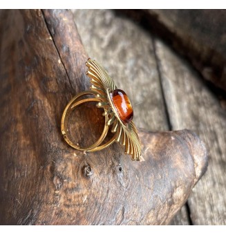 Bague en Verre Filé au Chalumeau "Dégradé Ambré"  - acier INOXYDABLE doré