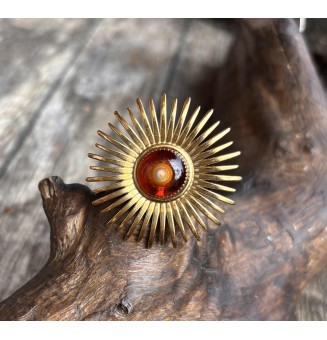 Bague en Verre Filé au Chalumeau "Dégradé Ambré"  - acier INOXYDABLE doré