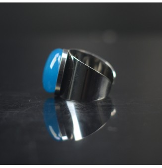 Bague Large ACIER INOXYDABLE avec Cabochon en Verre Filé – Modèle Unique - Bleu Océan