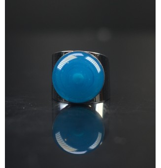 Bague Large ACIER INOXYDABLE avec Cabochon en Verre Filé – Modèle Unique - Bleu Océan