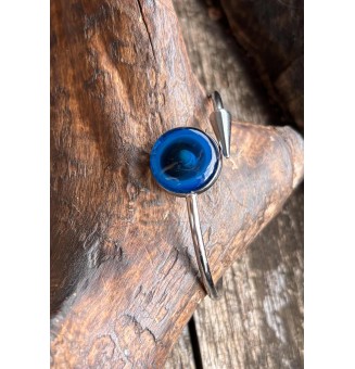 Bracelet pliable en acier inoxydable – Cabochon vert bleu en verre filé - pour petits poignets