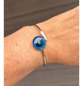 Bracelet pliable en acier inoxydable – Cabochon vert bleu en verre filé - pour petits poignets
