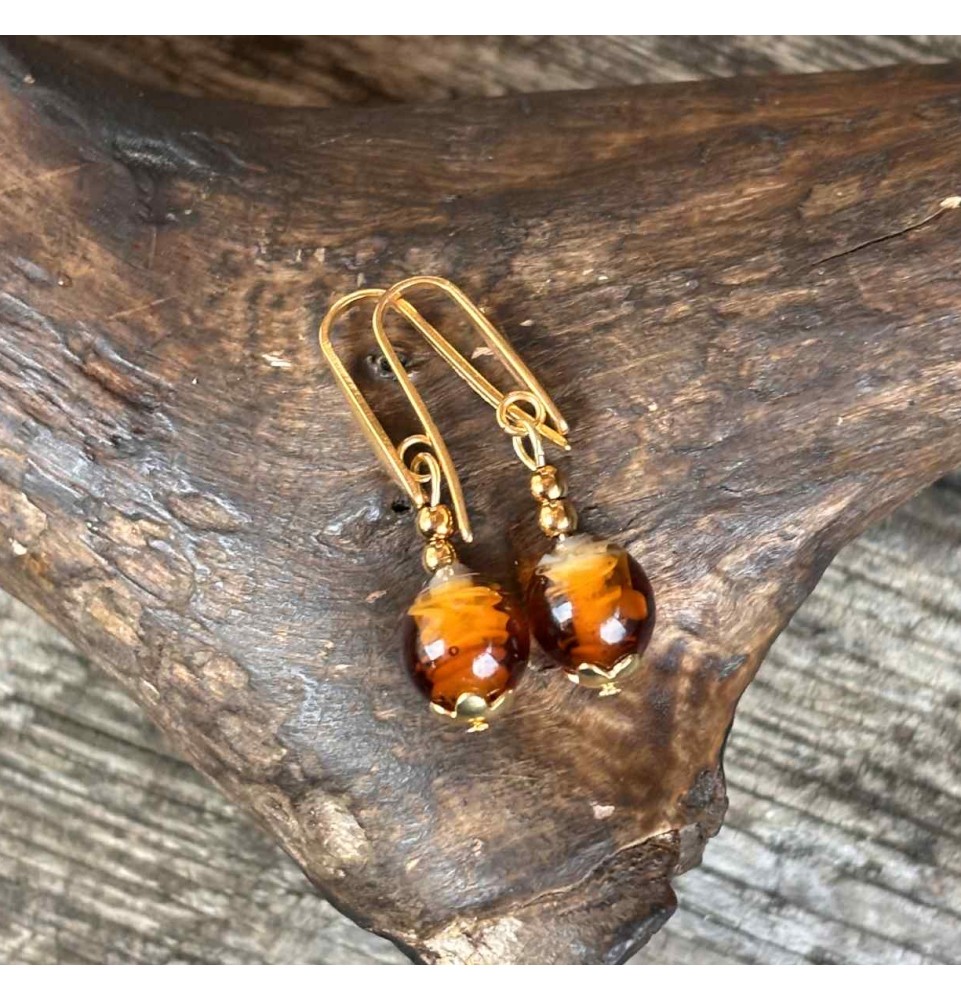 Boucles d’oreilles “Dégradé Ambré” – Élégance artisanale et chaleur automnale - Acier inoxydable doré