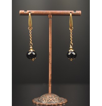 Boucles d’oreilles “noires” – Élégance artisanale et chaleur automnale - Acier inoxydable doré