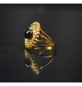 Bague en Verre Filé au Chalumeau "NOIRE"  - acier INOXYDABLE doré