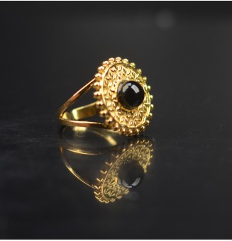 Bague en Verre Filé au Chalumeau "NOIRE"  - acier INOXYDABLE doré