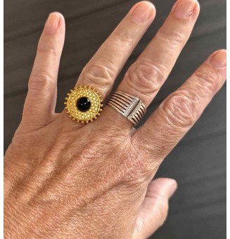 Bague en Verre Filé au Chalumeau "NOIRE"  - acier INOXYDABLE doré