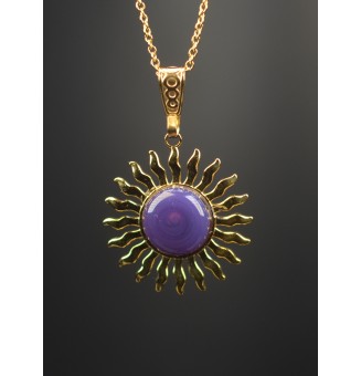 Collier Soleil violet en Acier Inoxydable doré avec Perle de Verre Filé 43+3 cm