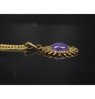 Collier Soleil violet en Acier Inoxydable doré avec Perle de Verre Filé 43+3 cm