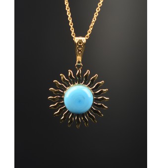 Collier Soleil Turquoise en Acier Inoxydable doré avec Perle de Verre Filé 43+3 cm