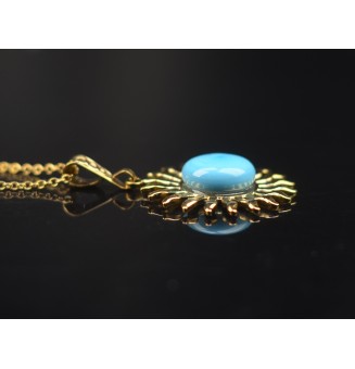 Collier Soleil Turquoise en Acier Inoxydable doré avec Perle de Verre Filé 43+3 cm