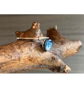 Bracelet pliable en acier inoxydable – Cabochon BLEU PETROLE en verre filé - pour petits poignets