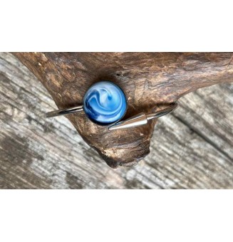 Bracelet pliable en acier inoxydable – Cabochon BLEU PETROLE en verre filé - pour petits poignets