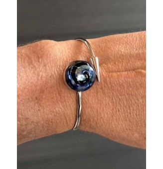 Bracelet pliable en acier inoxydable – Cabochon BLEU Métallisé en verre filé - pour petits poignets