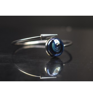 Bracelet pliable en acier inoxydable – Cabochon BLEU Métallisé en verre filé - pour petits poignets