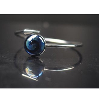 Bracelet pliable en acier inoxydable – Cabochon BLEU Métallisé en verre filé - pour petits poignets