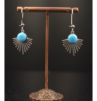 Boucles d’oreilles demi soleil en cabochon de verre filé – l’éclat du turquoise