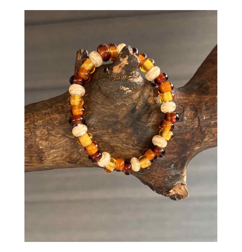 Bracelet élastique dégradé ambré – Création artisanale en perles de verre filées au chalumeau
