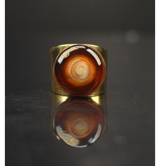 Bague Large Dorée avec Cabochon en Verre Filé – Modèle Unique - Dégradé Ambré