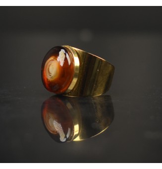 Bague Large Dorée avec Cabochon en Verre Filé – Modèle Unique - Dégradé Ambré