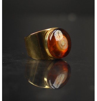 Bague Large Dorée avec Cabochon en Verre Filé – Modèle Unique - Dégradé Ambré