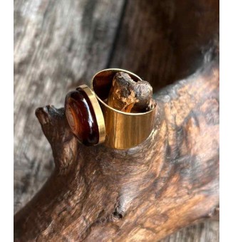 Bague Large Dorée avec Cabochon en Verre Filé – Modèle Unique - Dégradé Ambré