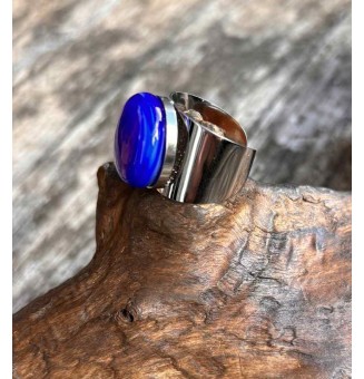 Bague Large avec Cabochon en Verre Filé – Modèle Unique - Bleu intense