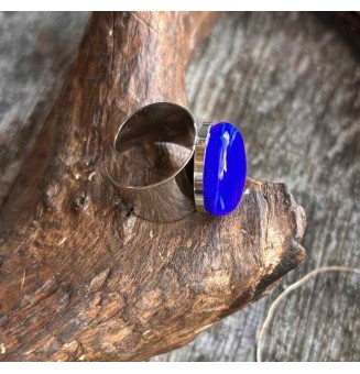 Bague Large avec Cabochon en Verre Filé – Modèle Unique - Bleu intense
