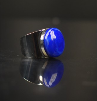 Bague Large avec Cabochon en Verre Filé – Modèle Unique - Bleu intense