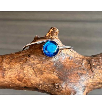 Bracelet pliable en acier inoxydable – Cabochon BLEU PETROLE en verre filé - pour petits poignets
