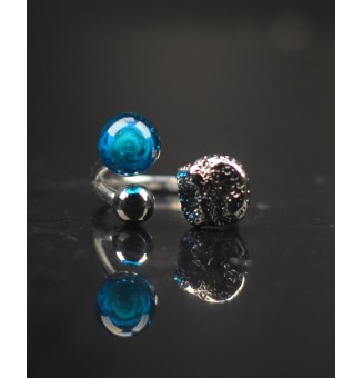 Bague réglable acier inoxydable avec perle de verre – Nouveau modèle - Bleu vert