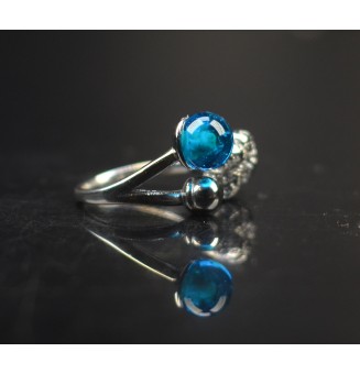 Bague réglable acier inoxydable avec perle de verre – Nouveau modèle - Bleu vert