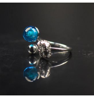 Bague réglable acier inoxydable avec perle de verre – Nouveau modèle - Bleu vert
