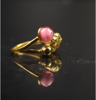 Bague réglable acier inoxydable doré avec perle de verre – Nouveau modèle - Rose