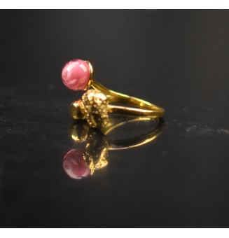 Bague réglable acier inoxydable doré avec perle de verre – Nouveau modèle - Rose