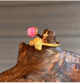 Bague réglable acier inoxydable doré avec perle de verre – Nouveau modèle - Rose
