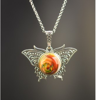 Collier Papillon et Cabochon en Verre – Multicolore