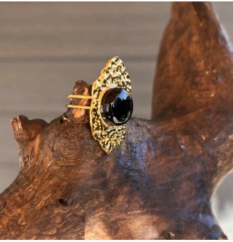 Bague réglable femme NOIR en acier inoxydable martelé avec cabochon en verre filé – bijou artisanal fait main Liloo Créations