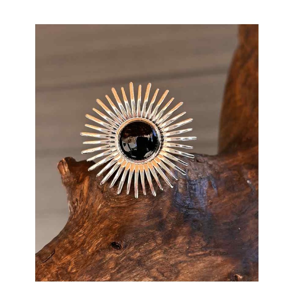 Bague en Verre Filé au Chalumeau "NOIR"  - acier INOXYDABLE - BAGUE SOLEIL