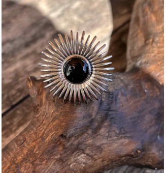 Bague en Verre Filé au Chalumeau "NOIR"  - acier INOXYDABLE - BAGUE SOLEIL