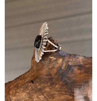 Bague en Verre Filé au Chalumeau "NOIR"  - acier INOXYDABLE - BAGUE SOLEIL