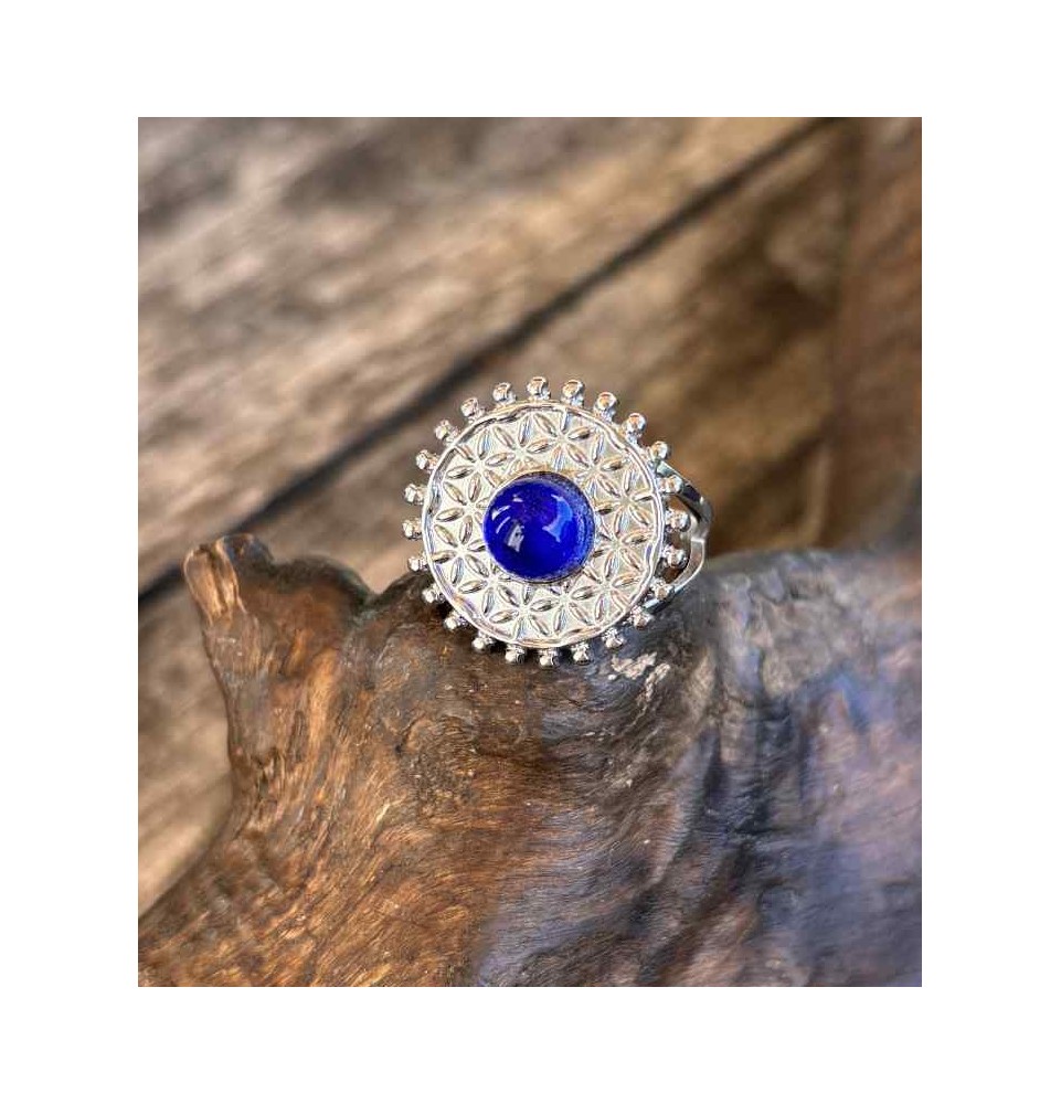 Bague en Verre Filé au Chalumeau "bleue"  - acier INOXYDABLE