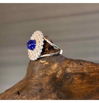 Bague en Verre Filé au Chalumeau "bleue"  - acier INOXYDABLE