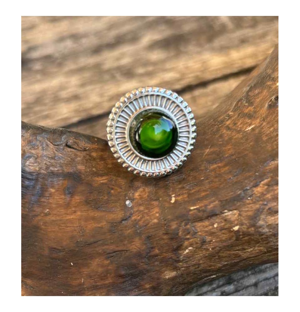 Bague en Verre Filé au Chalumeau "vert rosetta"  - acier INOXYDABLE doré