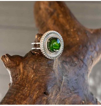 Bague en Verre Filé au Chalumeau "vert rosetta"  - acier INOXYDABLE doré